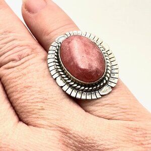 Womens Ring Sterling Silver Pink Rhodochrosite Gemstone Size 5.5 Southwest Style